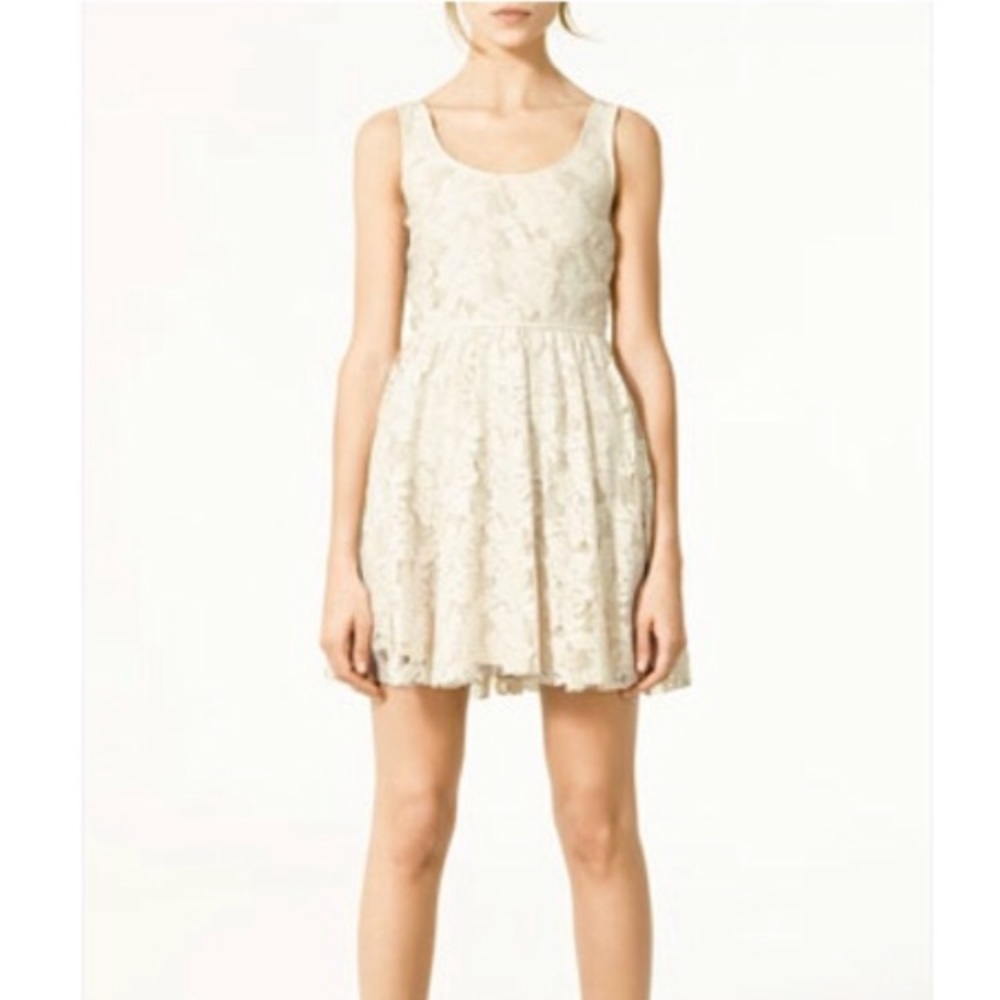 Zara TRF Cream Sleeveless Lace Sundress (Large)